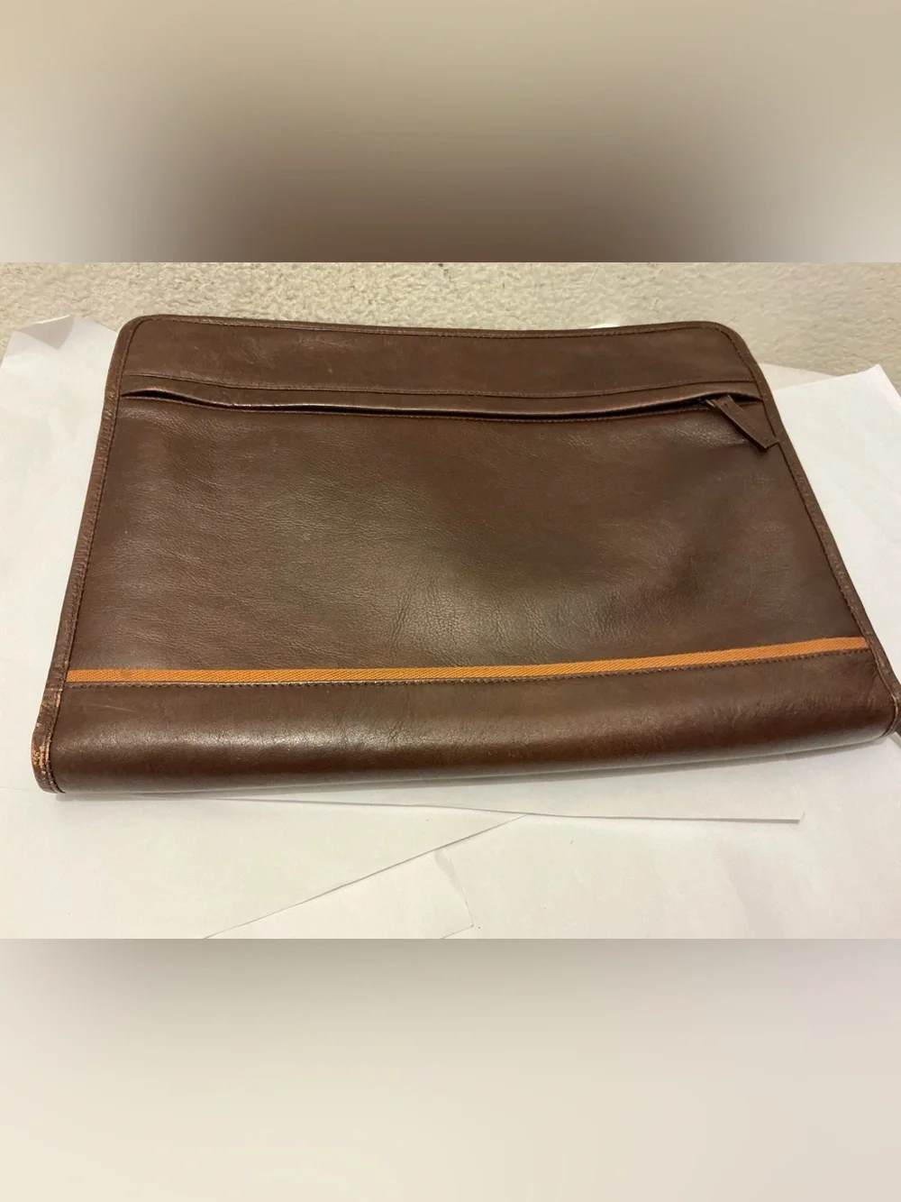 Hidesign Sleek Brown Leather Men's Briefcase Clutch with Orange Trim